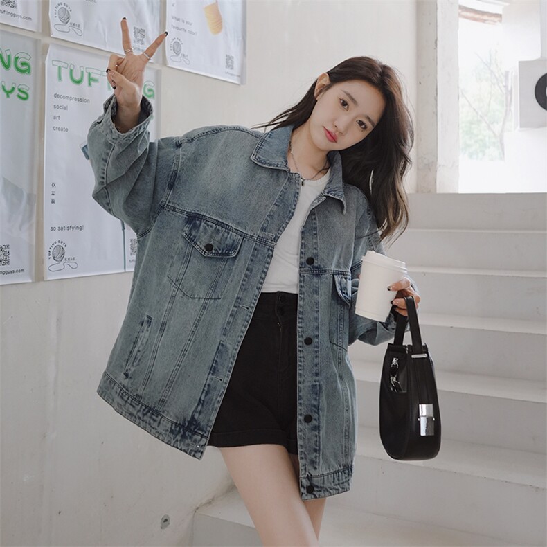 现货可主推炸街盐系后背刺绣宽松牛仔外套,女装短外套,菡迪欧娜