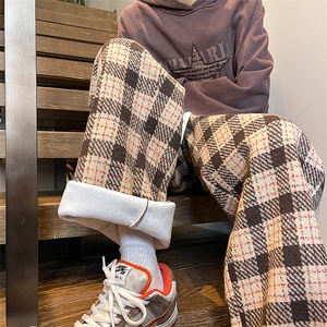 8XL-M 特大码加厚毛呢料格子休闲裤宽松直筒长裤子男裤毛呢裤K946图片