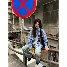 【有货】格子长袖衬衫男女同款字母设计感防晒外套K376CC-特P46，男装防晒衣，星座1007（原301D）