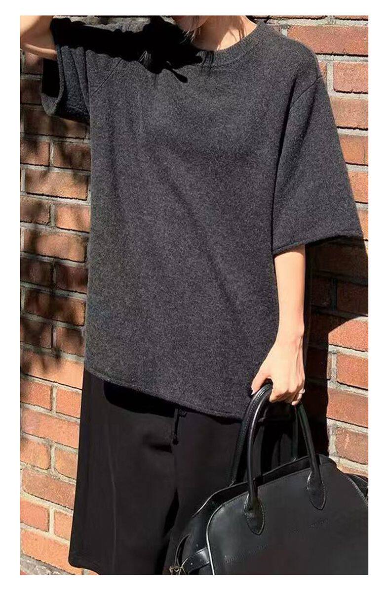 2025年秋季长袖套头针织衫圆领五分袖毛衣，女装羊毛衫，锦弘羊绒