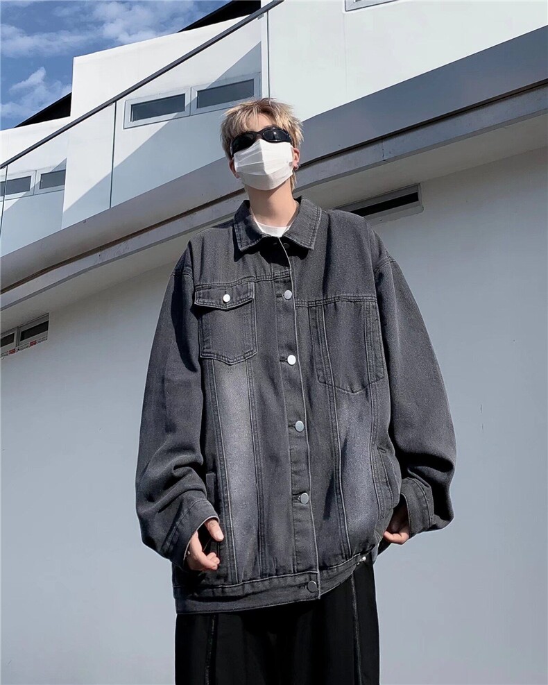 DW155-P63水洗做旧牛仔夹克男新款潮流破洞美式复古痞帅休闲外套图片