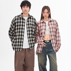 2024春秋新款格子衬衫男女宽松大码美式复古字母刺绣休闲潮牌，男装衬衫，星座218-1（原230）
