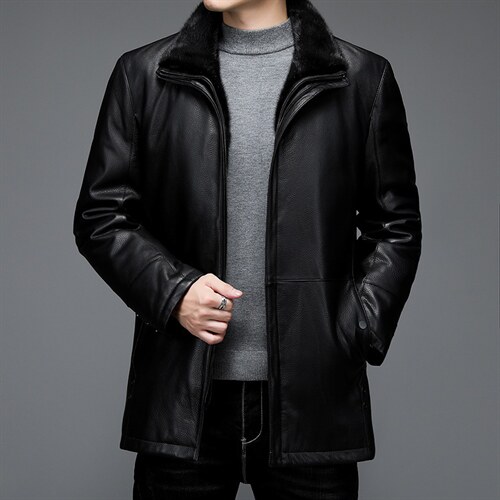 AL28001男式冬季头层绵羊皮水貂内胆派克服皮衣男夹克P1900，男装皮衣，电商B360