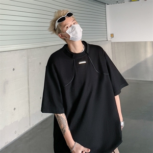 韩版ins小众解构设计感短袖t恤男高级感休闲宽松百搭纯色半袖上衣图片