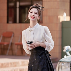 新中式国风刺绣女2025年春季新款气质优雅中式，女装衬衫，采品优优
