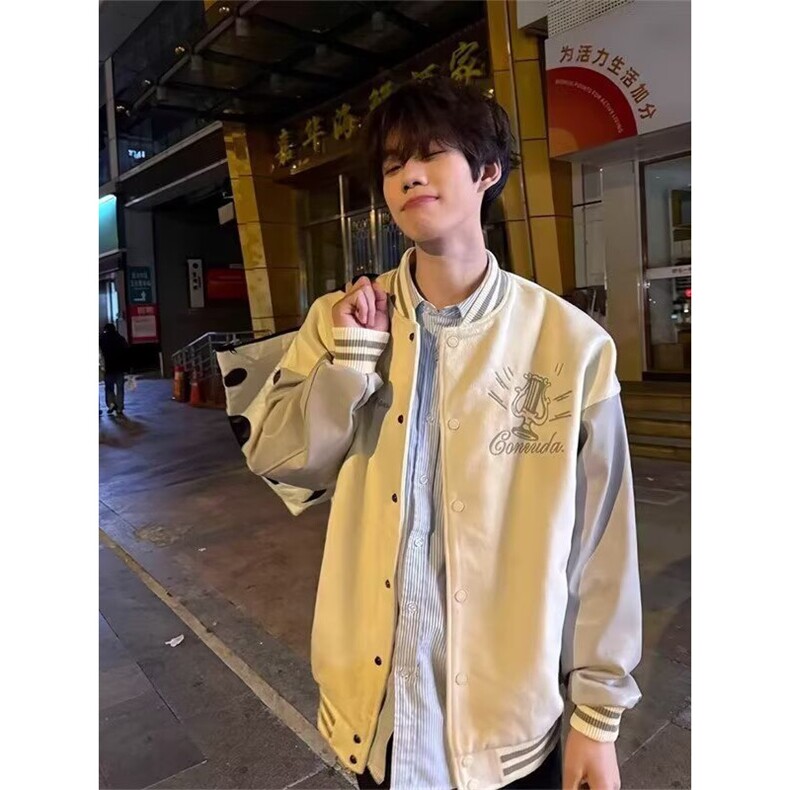 W10599-P75网图现货美式高街重磅刺绣毛呢棒球服外套PU皮拼接,女装短外套,星座1608