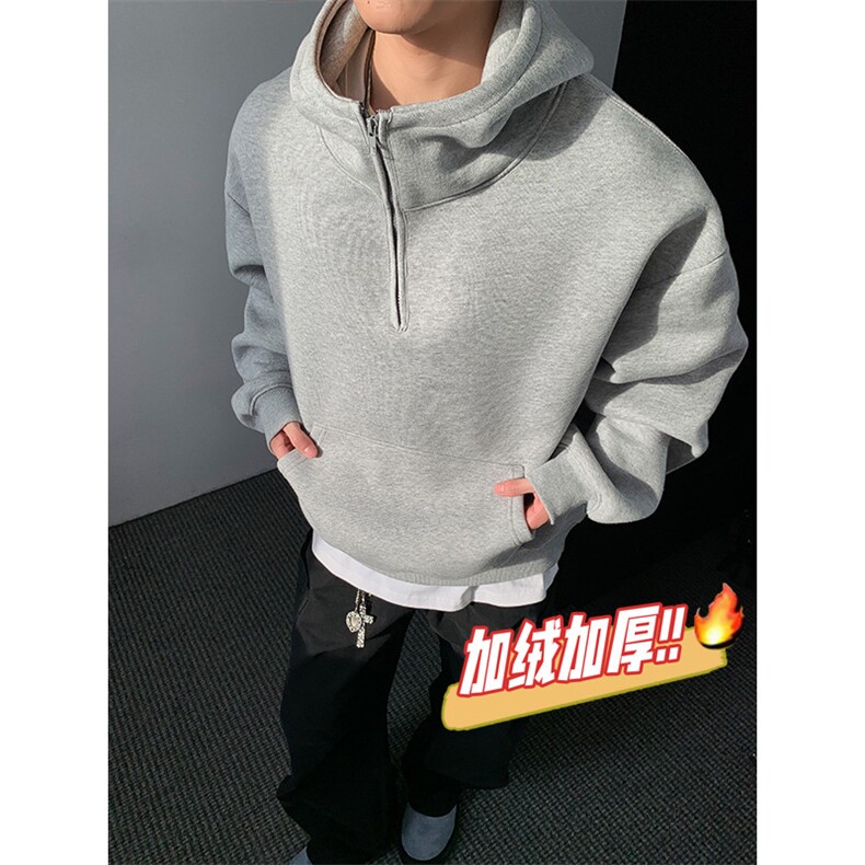 连帽加绒奥粒绒卫衣重磅无帽绳500克拉链硬挺外套男 RH5305JR-P59图片