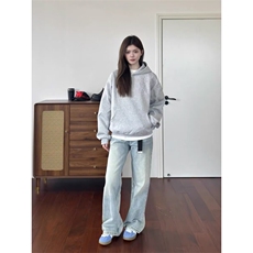 灰色卫衣男秋冬季美式潮牌社恐i人高领连帽上衣服外套LHT2366-P47，女装短外套，星座1008