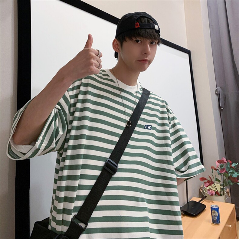 条纹男士短袖新款宽松简约原宿风百搭半袖ins港风衣服T641-P25,男装T恤,星座512-2