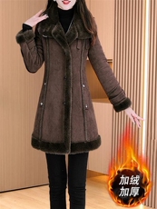 【大货已出】加绒保暖高档皮毛一体时尚中长款外套女，女装皮草，韩蔻秀
