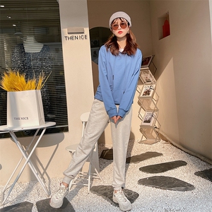休闲运动裤女春秋新款卫裤直筒针织纯棉裤子百搭束脚长裤纯色简约图片