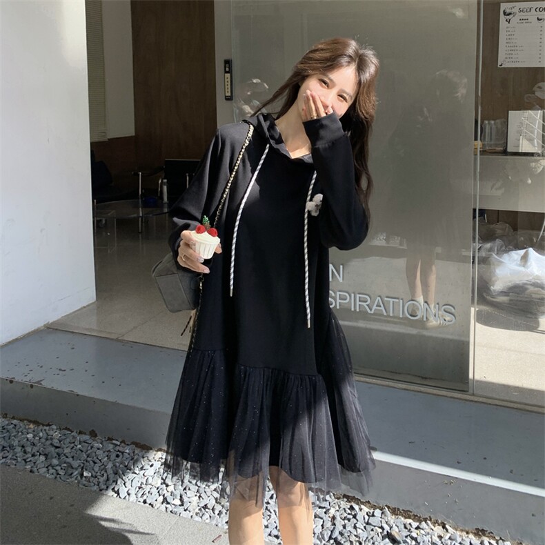 26春新款现-黑色网纱可盐可甜卫衣连衣裙2607A黑-P155K248图片