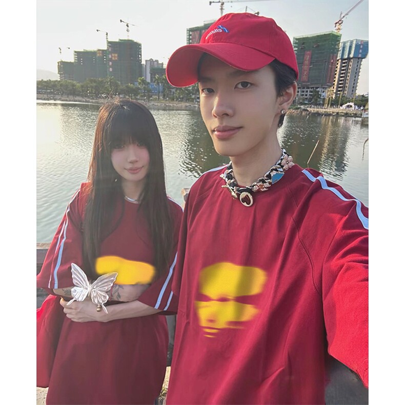 抖音得物高品质二开240克宽松纯棉美式潮牌三条杠织带短袖T恤,男装T恤,电商A486