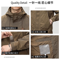 2025新款男士潮牌工装夹克外套宽松百搭休闲痞帅连帽外套6002-P95，男装夹克，电商D215