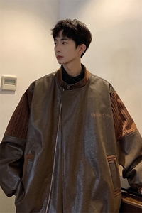 1港风肩膀民族风大码M-5XL情侣女皮衣夹克外套男JK8756P110控149图片