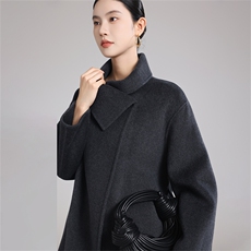 2025年秋季新款百搭女士系绳POLO领羊绒大衣，女装双面呢大衣，鹿展羊绒大衣