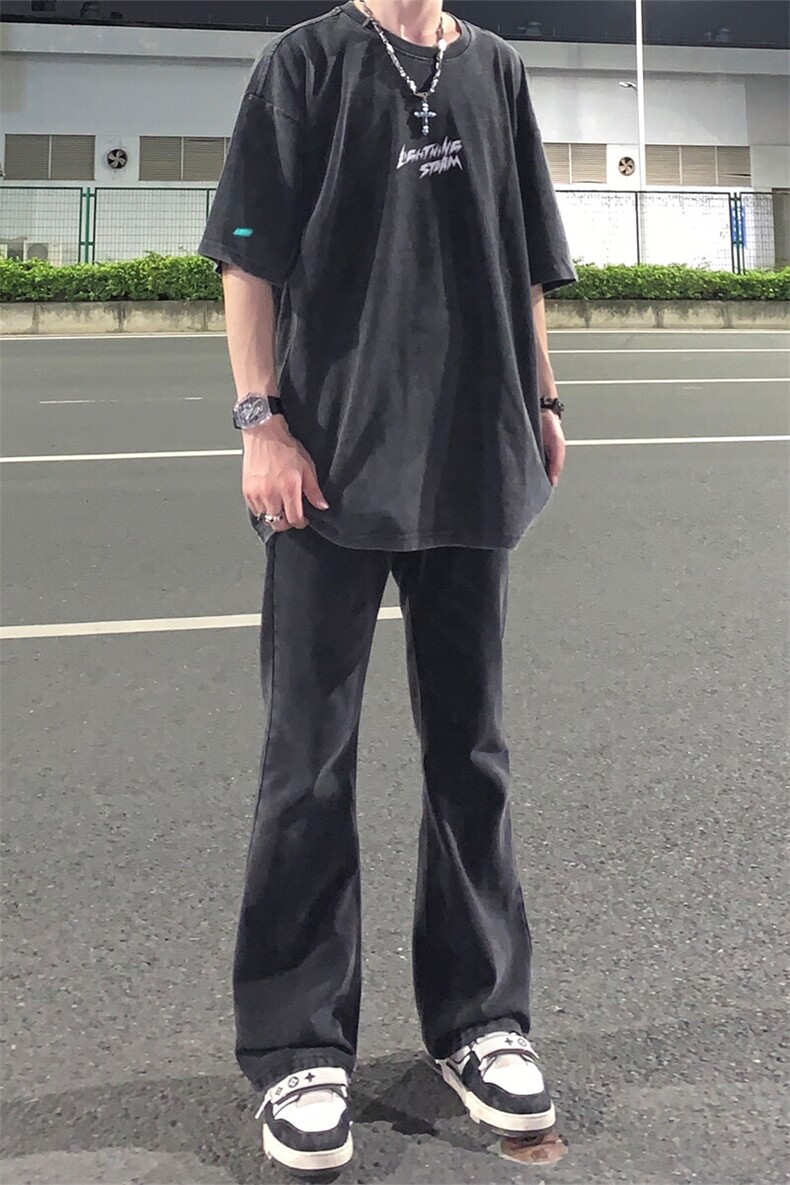 纯黑色微喇叭牛仔裤修身弹力KZ06-P55,男装牛仔裤,星座310A-4