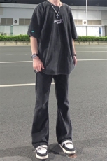 纯黑色微喇叭牛仔裤修身弹力KZ06-P55，男装牛仔裤，星座310A-4