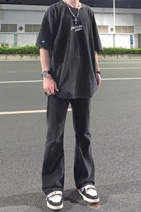 纯黑色微喇叭牛仔裤修身弹力KZ06-P55图片