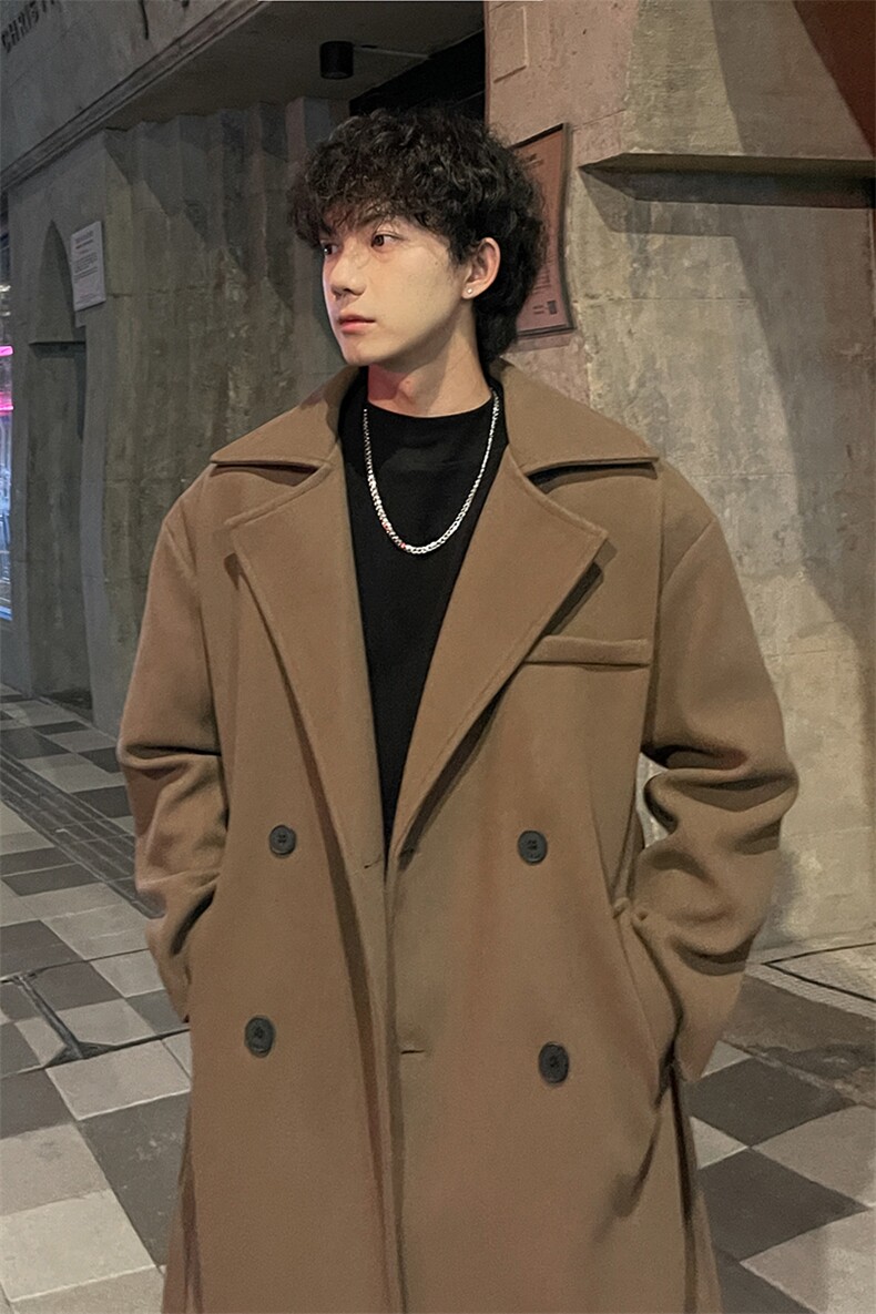 外景秋冬宽松毛呢大衣男潮风衣港风休闲外套MN99995/P100加棉P110,男装风衣,电商B316