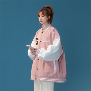中性风 2023秋季新款港风拼接撞色情侣宽松棒球服 G8019 p65控88图片
