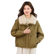 现货2025冬季新款休闲时尚无帽毛领女士加绒加棉保暖派克服，女装棉衣/棉服，木子恋