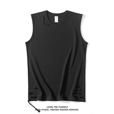 230克纯棉重磅破洞背心T恤抖音得物品质-光板也有货-DT908-P25，男装背心/马甲，星座301C-5