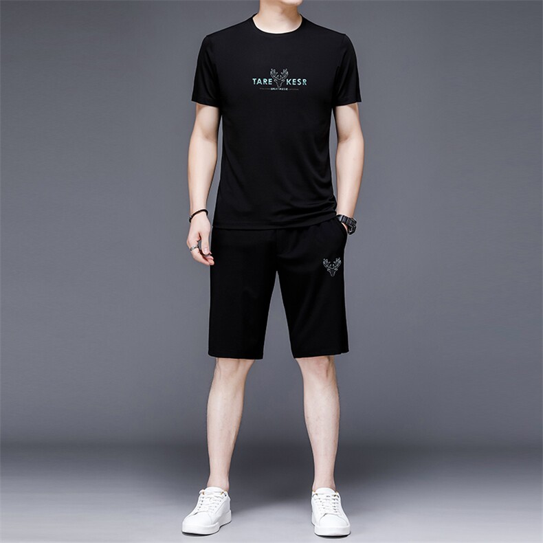 2023年夏款潮流休闲时尚男士运动短裤短袖套装P130，男装休闲套装，电商D223-1