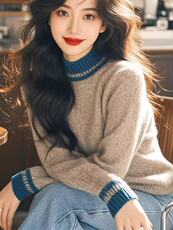 2025年秋季女士AB线半高领长袖，女装针织衫/毛衣，百纯羊绒