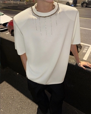现货！25串珠项链流苏设计感垫肩短袖T恤dx259-p58，男装T恤，电商B288