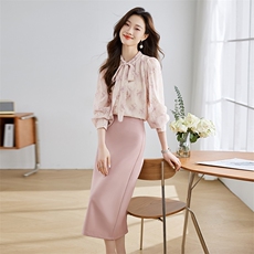 现货新款2024年夏装韩版m媛法式碎花衬衣配包裙两件套套装，女装套装/套裙，采品优优