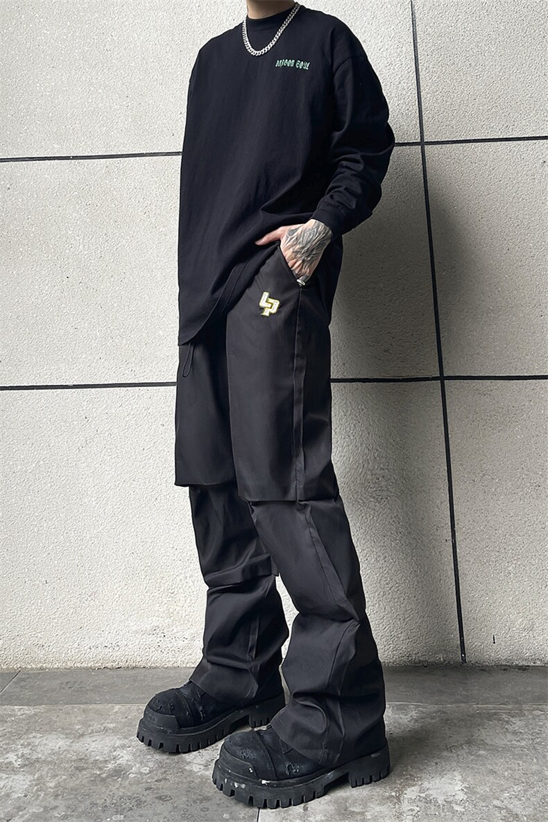B221美式ins街头hiphop刺绣宽松褶皱休闲裤子LK23123-P60控78,男装休闲裤,电商B221