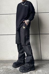 B221 美式ins街头hiphop刺绣宽松褶皱休闲裤子 LK23123-P60 控78图片