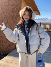 韩版学院风减龄加厚羽绒服女2025年冬季新款连帽保暖白鸭绒面包服，女装羽绒服，慧尚2-185