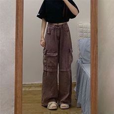 美式设计感紫色工装牛仔裤男女夏季新款复古宽松显瘦垂感高街阔腿，男装牛仔裤，星座506A