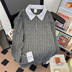 秋冬新款假两件毛衣针织衫套头高品质北极绒上衣MY407H-P63，男装针织衫/毛衣，电商A227A