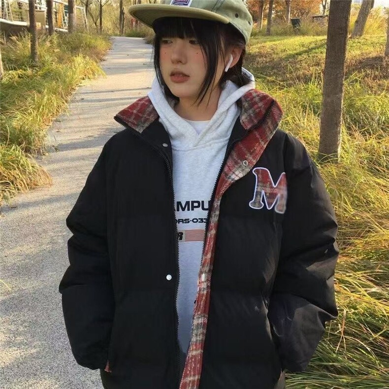 美式复古拼接格子棉衣棉袄2025新款保暖宽松加厚面包服,男装棉衣,星座1210-1