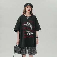 中性风23新款夏季百搭复古美式印花圆领短袖T恤T1142P25控38，男装T恤，A247A