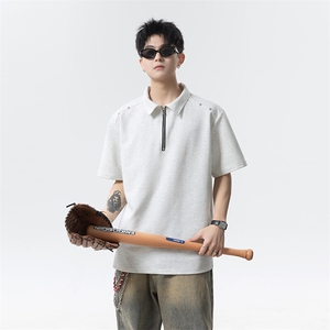 2025夏季新款港风日系半拉链翻领短袖T恤男潮XZ213-TX19-P35 控58图片