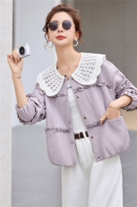 2026年春季新款时尚减龄韩系花边大翻领撞色百搭皮衣外套，女装短外套，奕薇雅