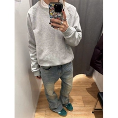 水洗做旧复古蓝牛仔裤男cleanfit美式高街vibe裤子潮牌痞帅微喇裤，男装牛仔裤，星座603-2