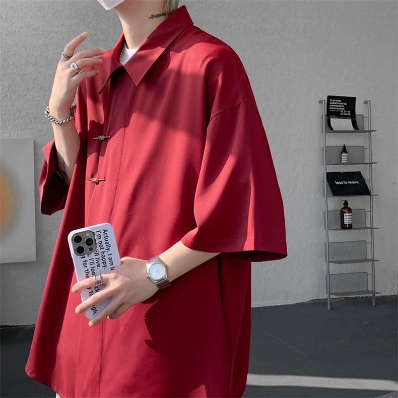 新中式风冰丝短袖衬衫M-8XL大码斜门襟飞机扣唐装衬衣DC5006P55,男装T恤,电商B238