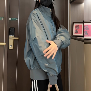 JK5023/P70春装新款炫彩缎面飞行夹克男女美式潮短款外套宽松上衣图片