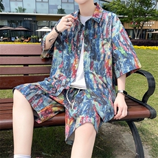 夏季海边沙滩男女同款休闲套装潮牌宽松大码XZ102B-1-TZ2566P55，男装休闲套装，星座102B-1