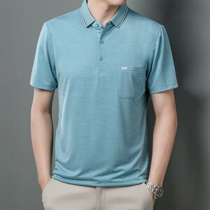 爸爸夏装短袖T恤男翻领上衣夏季新款中年男士休闲纯色百搭体恤衫图片