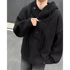慵懒氛围感半开衫连帽毛衣男秋冬宽松休闲套头针织衫上衣M6041，男装针织衫/毛衣，星座506