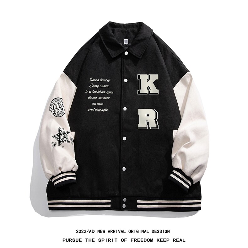 白底23春季新款潮流字母印花翻领棒球服夹克外套G602P85控108,男装夹克,电商A247-1
