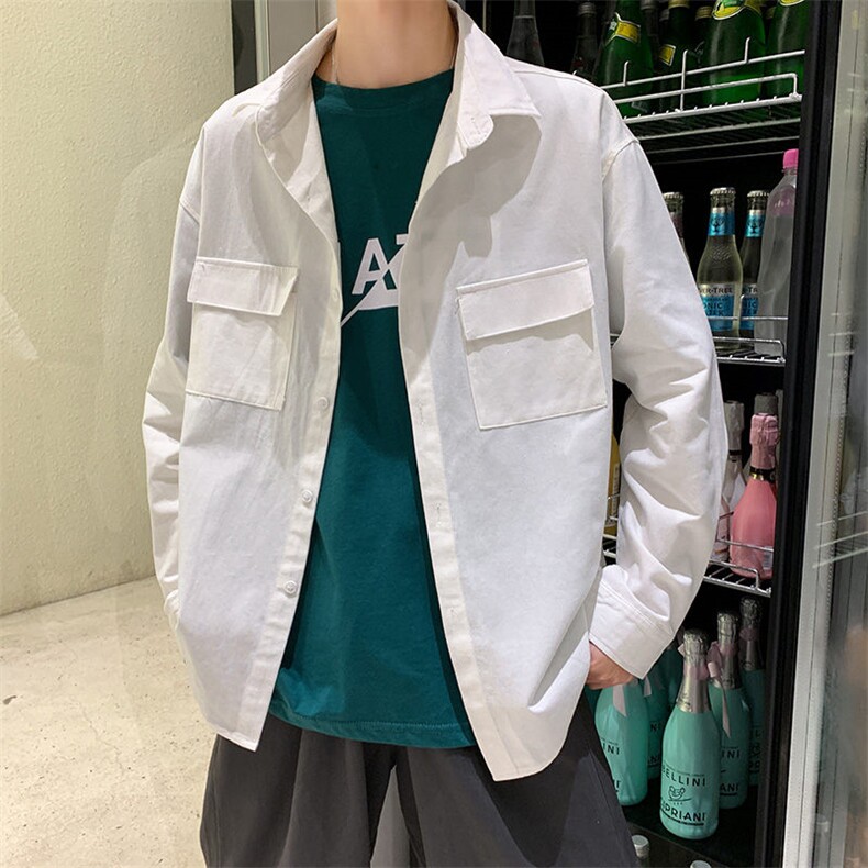 港风秋冬男装衬衫工装宽松休闲长袖方领衬衣风衣外套CS1030,男装衬衫,星座1013-1