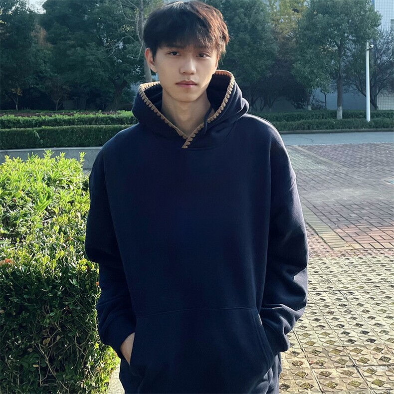 抖音得物高品质二开 25秋冬美式重磅宽松纯色连帽贝壳刺绣卫衣W63图片