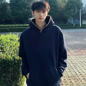 抖音得物高品质二开 25秋冬美式重磅宽松纯色连帽贝壳刺绣卫衣W63图片